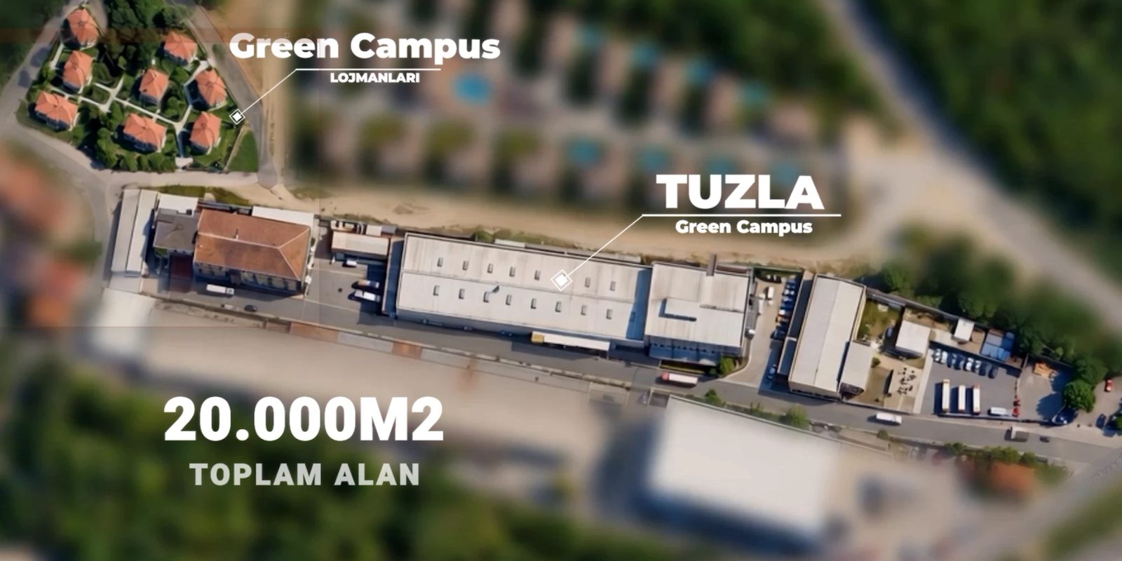 OUNO Tuzla Green Campus — 20.000 m² toplam alan (havadan)