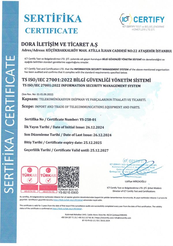Bilgi Güvenliği Yönetim Sistemi — Dora İletişim ve Ticaret A.Ş.