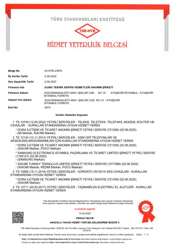 Yetkili Teknik Servis — Ataşehir — OUNO Teknik Servis Hizmetleri A.Ş.